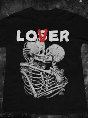 Loser Lover Skeleton Shirt - Gothic Romance Kissing Skulls Graphic Tee